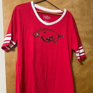 Arkansas Razorback TShirt Dress. S/M  Red with white strips on sleeves
